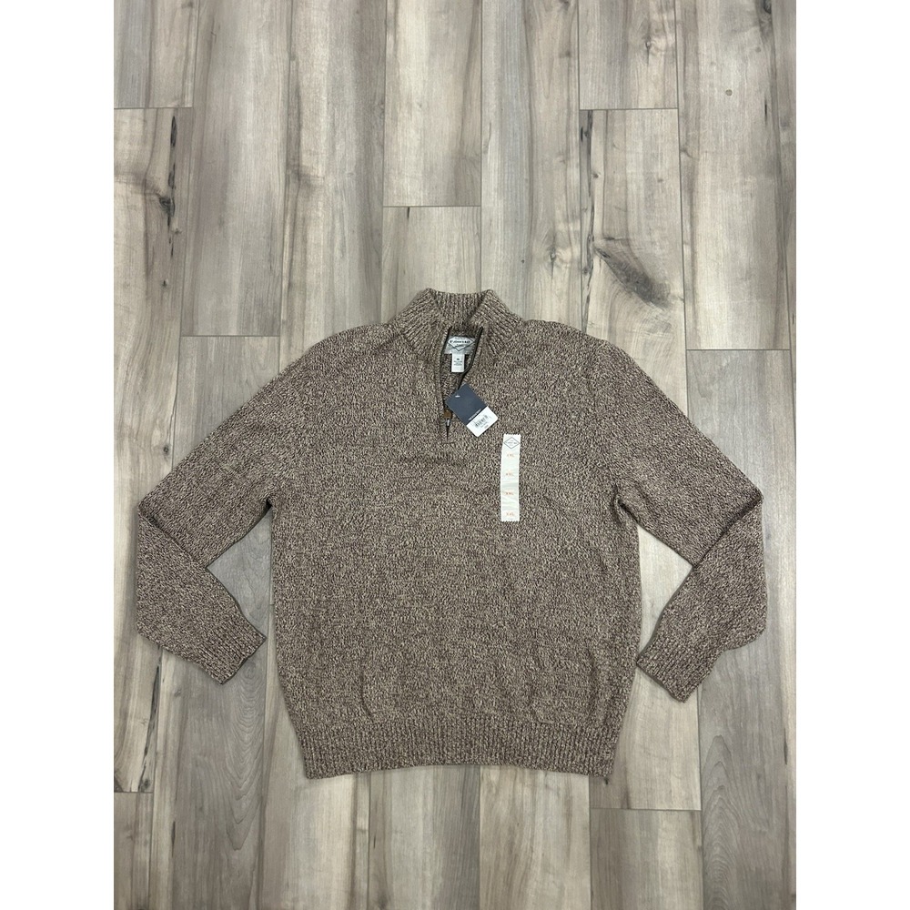 St John's Bay Mens Sweater 2XL Tan Quarter Zip Long Sleeve Pullover Khaki NWT